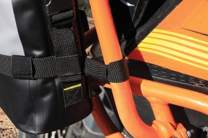 Photo of SE-4005 Hurricane RiggPak Crash Bar/Tail Bag Installed on KTM - close up of straps